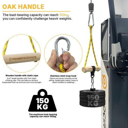 POWER GUIDANCE Gym Training Handle, Oak Handle, Replacement Handle Attachment for Pulley Machines, Resistance Band and Strength Trainer Accessories, LAT Pulldown Training Accessories