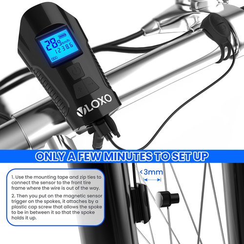 VLOXO Bike Speedometer with Bike Light Set, IP65 Waterproof Bicycle Odometer with Horn LED Front & Tail Light USB Rechargeable Bicycle Computer Black