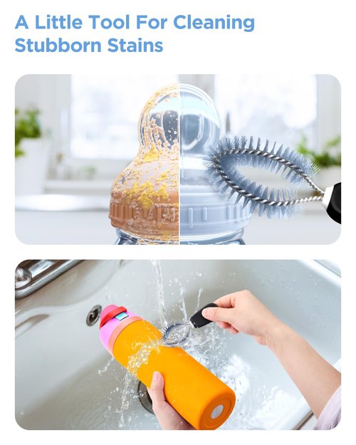 EasyAcc Water Bottle Cleaner Brush, 3 Pack 15 Inches Straw Brush Cleaner for Owala Stanley Hydroflask, Long Handle, with Straw Cleaner & Nipple Brush, for Coffee Mugs, Ice Tea Jars