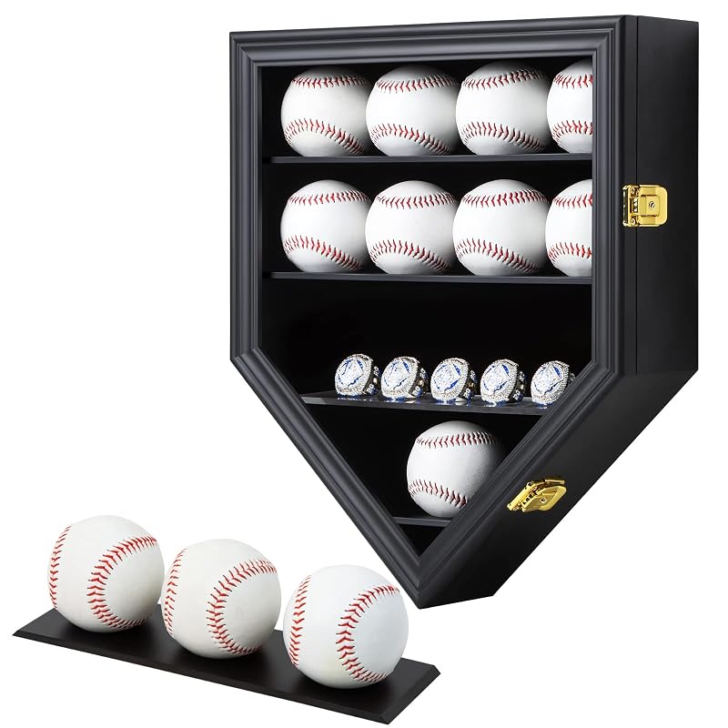 Grintus 12-Ball Baseball Display Case with Lockable Glass Door Wall Mount