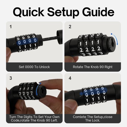 Boviisky Light Bike Cable Lock Combination,4 Digit,4ft Long Resettable Combination High Security Bicycle Lock for Scooter, Mountain Bike,Kids Bike Lock,Vinyl-Coated Anti-Theft 5/16 in Diameter