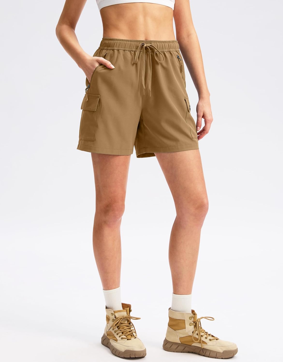 SANTINY Women's Quick-Dry Hiking Cargo Shorts - Lightweight Athletic Shorts with Zipper Pockets | 5''/7''/9'' Sizes