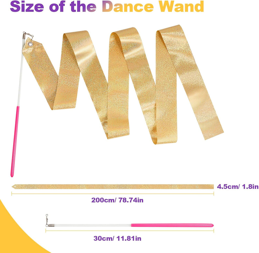 Skiennix Sparkly Dance Ribbons - 4PCS Twirl Streamer Wands for Kids' Ballet & Gymnastics Parties