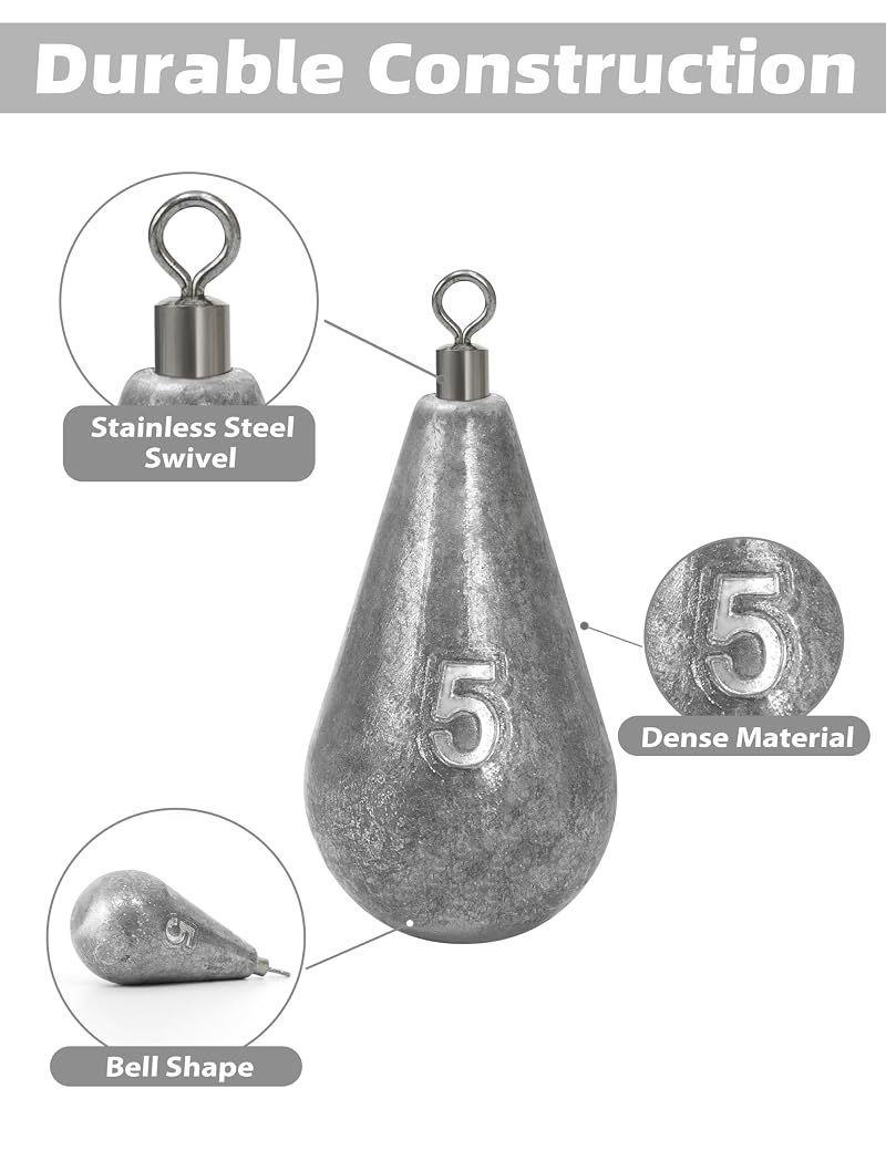 Bluewing 3oz Fishing Casting Swivel Bell Sinker Set with Stainless Steel Swivel - 5 Pack