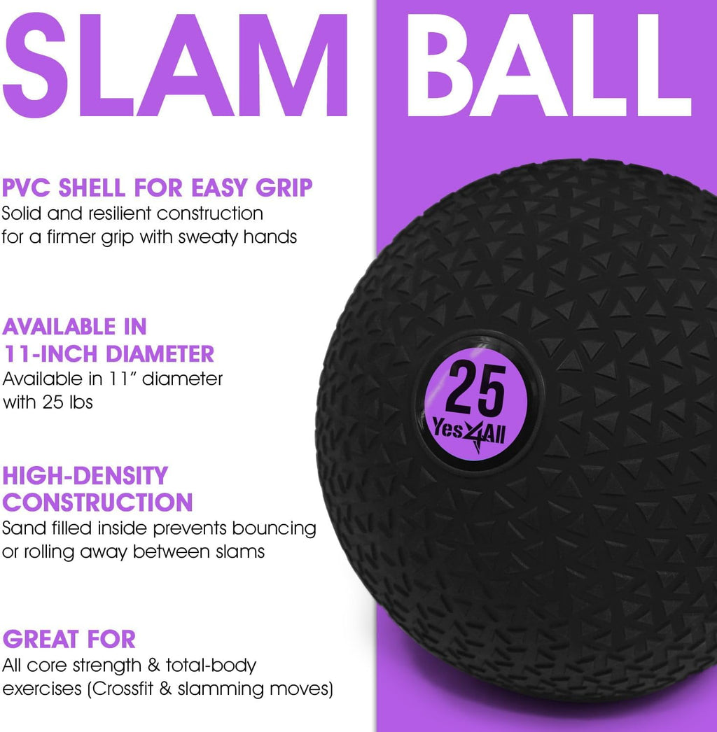 Yes4All Slam Balls - Durable 25lbs Weighted Ball for Strength Training | Black Triangle Design