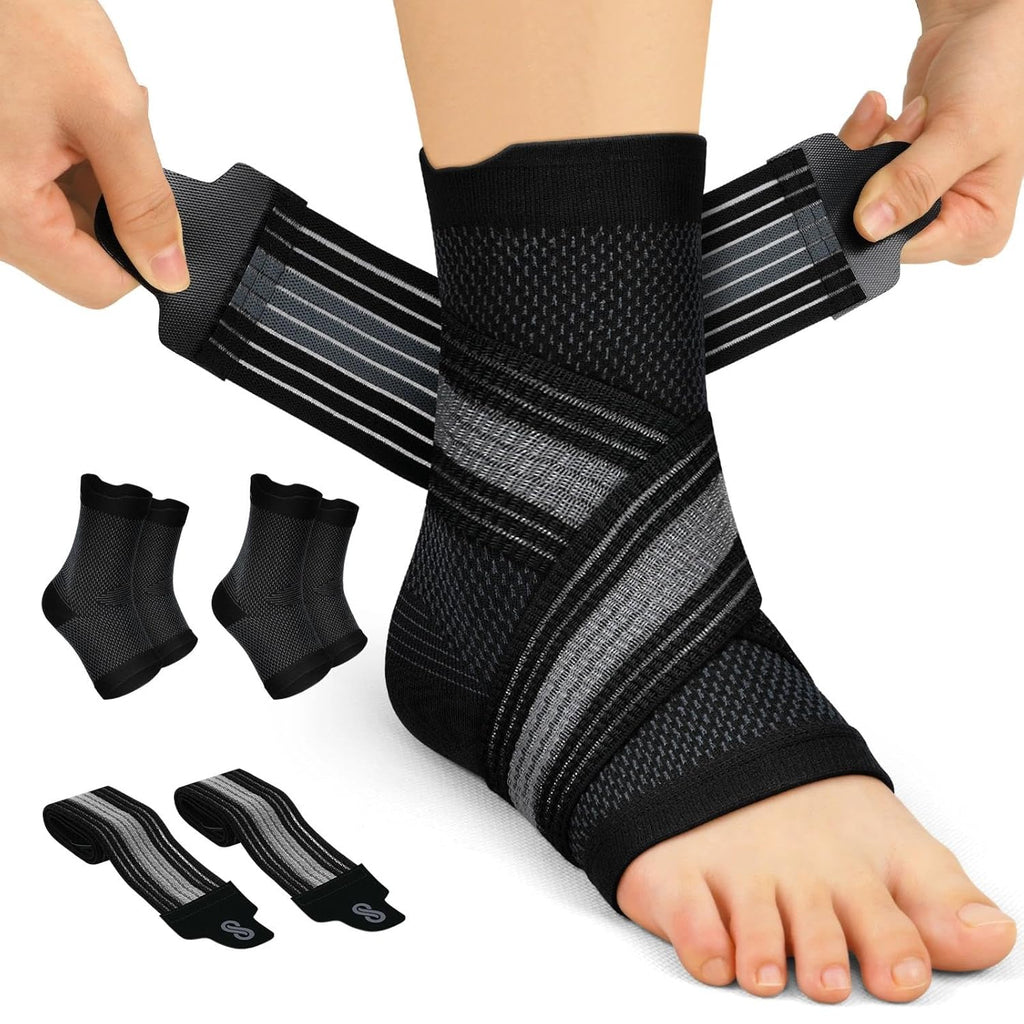 PAPLUS Ankle Brace for Plantar Fasciitis Relief | Adjustable Support for Foot Pain - Black, 2 Pairs