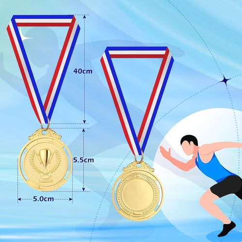 Gold Medal | 12-Piece Kids Reward Medals with Neck Ribbons - Olympic Style, 2-Inch Prizes for Sports & Competitions