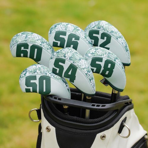 Big Crazy Golf Club Head Cover Wedge Iron, Breathable and Wear-Resistant Neoprene Material, Set of 6, Green Plants Design, Golf Gift for Man and Woman
