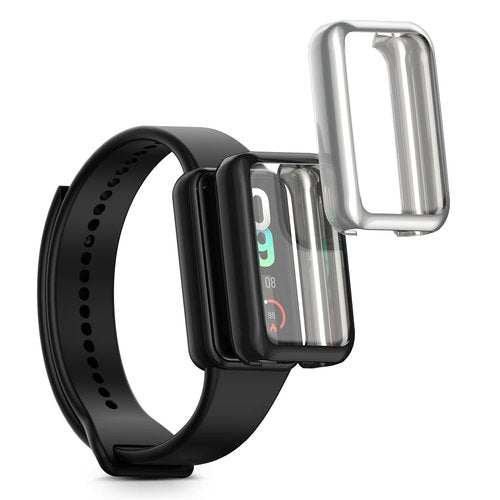 kwmobile Case Compatible with Amazfit Band 7 Case - 2X TPU Silicone Fitness Tracker Cover - Transparent/Rose Gold