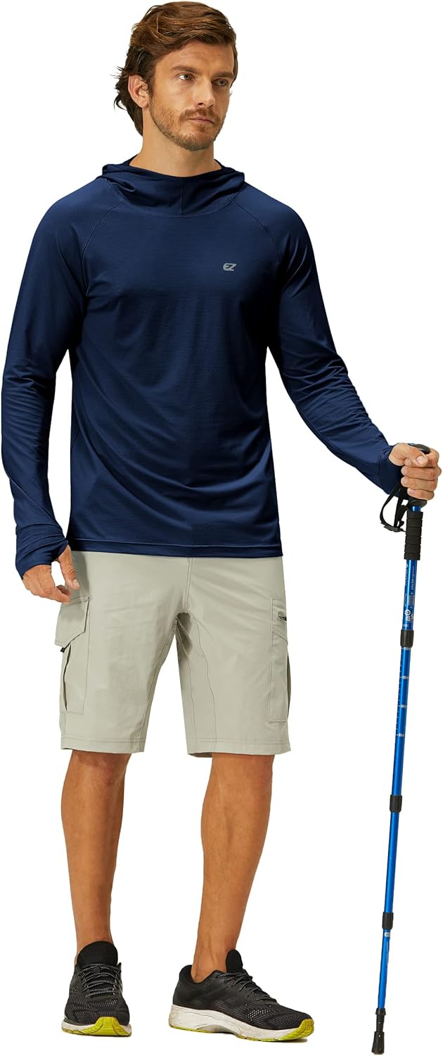 Skiennix Men's UPF 50+ Long Sleeve Sun Protection Hoodie - UV Rash Guard for Fishing & Outdoor Activities