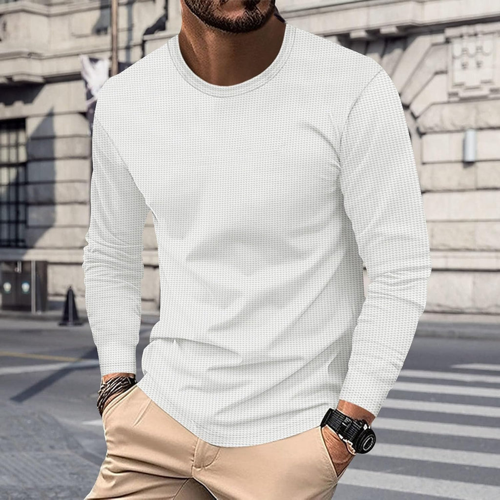 Skiennix Waffle Knit T-Shirt - Soft Long Sleeve Crewneck for Men | Casual Lightweight Pullover
