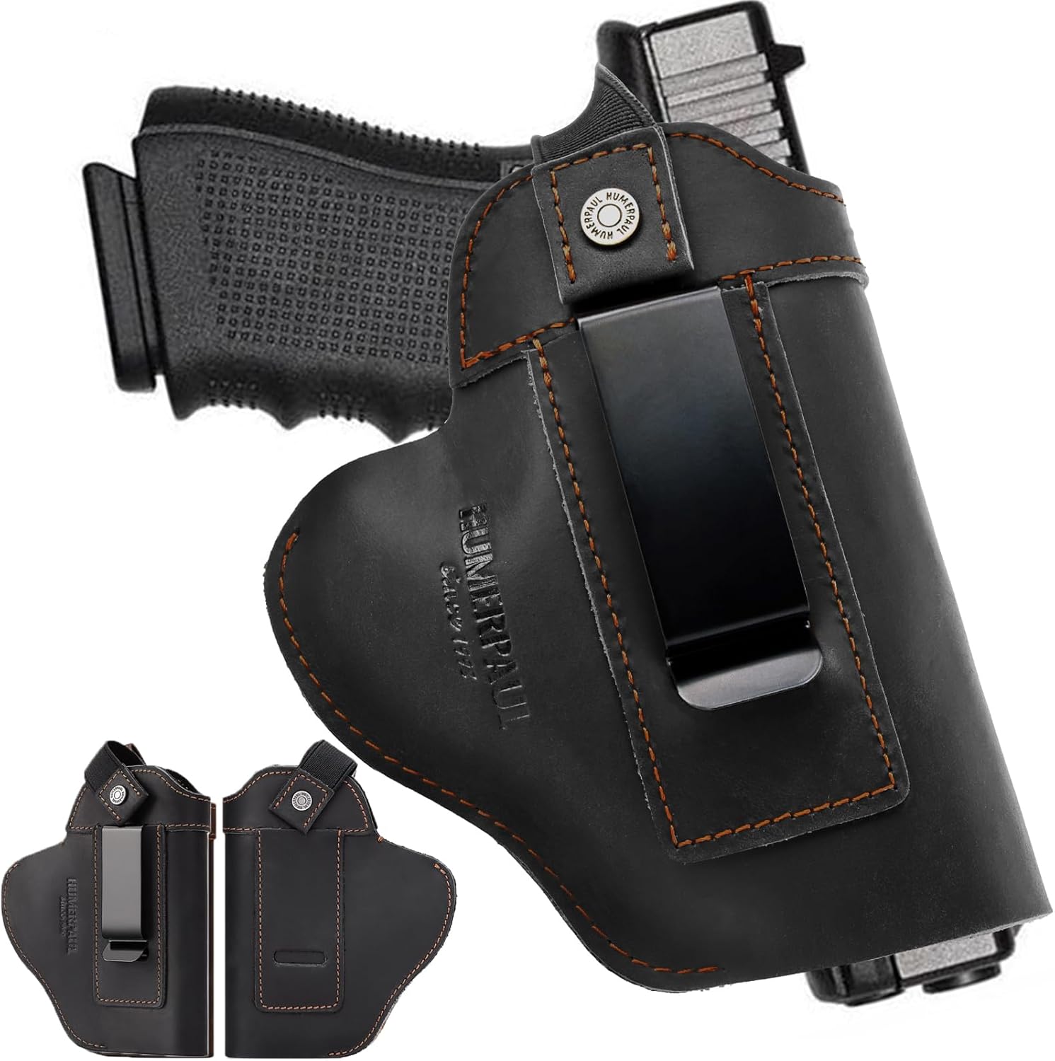 Skiennix Leather Universal Pistol Holster - IWB/OWB Concealed Gun Holster for Glock, Taurus, Sig, Springfield | Fits Most 9mm Pistols