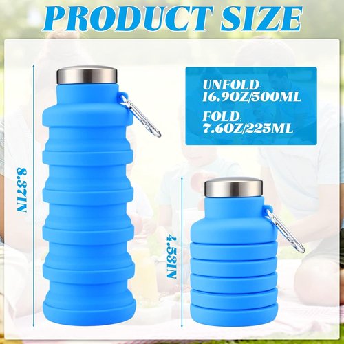 Lallisa Collapsible Water Bottles - 17 oz Reusable Silicone | Portable Leak-Proof Design for Travel & Outdoor Activities (Blue, Purple, Gray, Green)