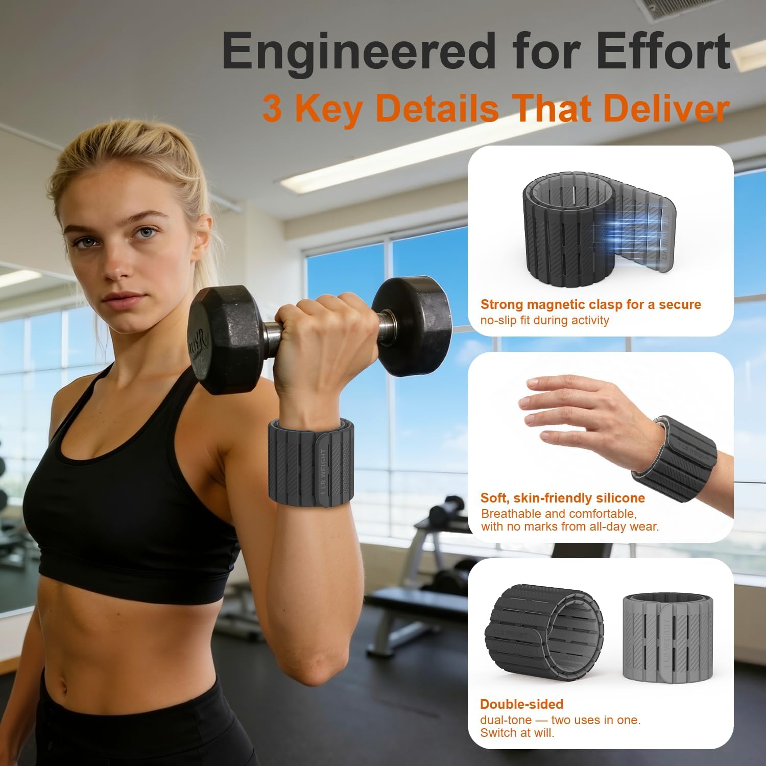SE7EN Magnetic Ankle Weights - Adjustable 1 lb Set of 2 for Pilates, Yoga, Gym | Silicone Design