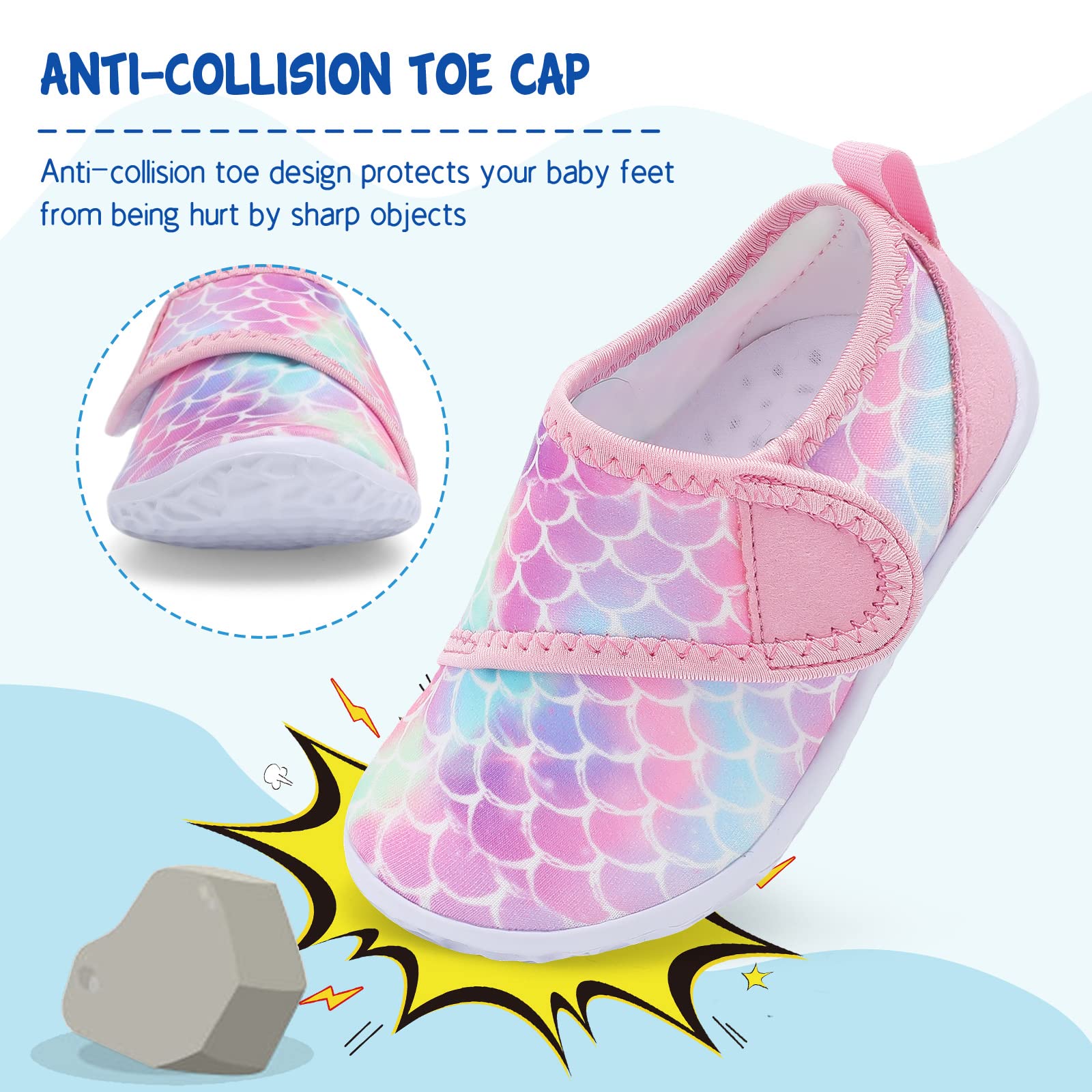 LeIsfIt Toddler Water Shoes Boys Girls Barefoot Aqua Socks Kids Breathable Quick-Dry Swim Shoes for Beach Pool Surf, Pink Scale, 5 Toddler
