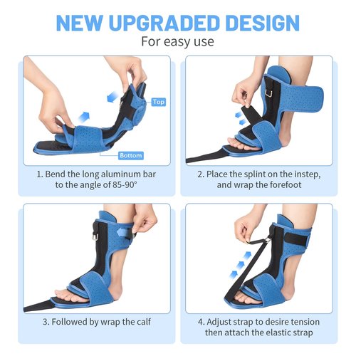 Acankn Plantar Fasciitis Night Splint: Adjustable Brace with Arch Support | Dorsal Night Splint for Women Men | Dual Effective Relief Achilles Tendonitis Foot Drop Heel Pain Black-Blue