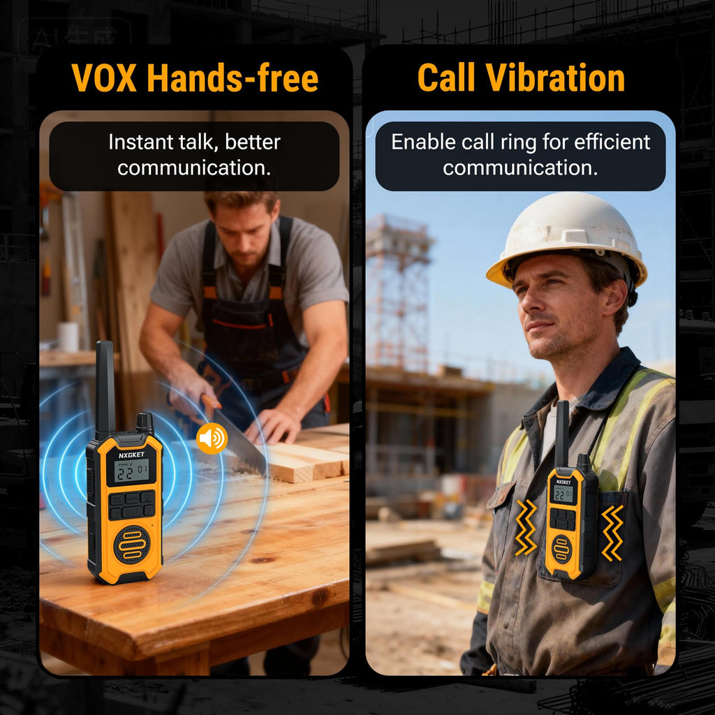 NXGKET Heavy Duty Walkie Talkies Adults, Long Range Two Way Radios, IP67 Waterproof, 2M Drop Proof, NOAA, Rechargeable, Dual PTT, Type C &Dock Charging, Emergency Radio 4 Pack, FCC Certified