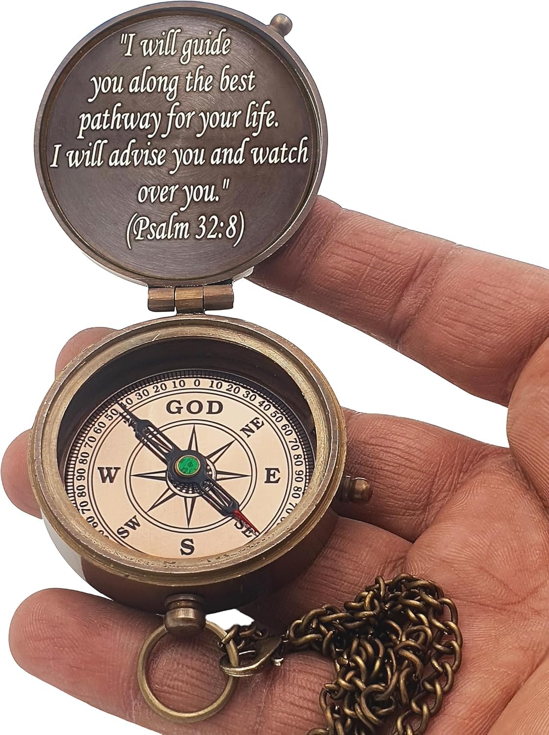 PSALM God's Path Compass - Engraved Working Handmade Antique Compass with Scripture - Religious, Christian, Catholic, Christening, First Communion, Confirmation Gifts for Teenage Men (Leather Box)