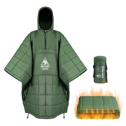 ONETIGRIS Camping Blanket Poncho with with Recycled Synthetic Insulation,Wearable Hoodie Blanket | Ultralight Water-Resistant Warm Camping Blanket for Outdoor, Hiking, Stadium