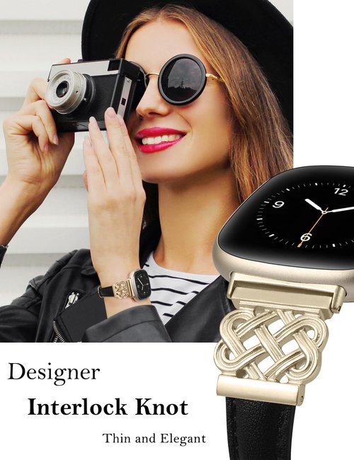 TOYOUTHS Celtic Knot Leather Band Compatible with Fitbit Versa 4/Versa 3/Fitbit Sense 2/Sense Band Women, Slim Dressy Thin Fashion Designer Premium Leather Strap for Versa 3 4 Sense 2 Smartwatch
