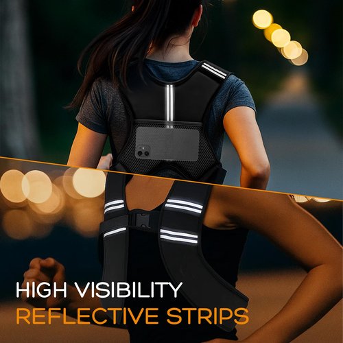 Weighted Vest for Men and Women, Silicone-Iron Fill Even Weight, Adjustable Workout Weight Vest with Reflective Stripes & Phone Pocket, 8lb for Walking Running Jogging Fitness Cardio Training, Black