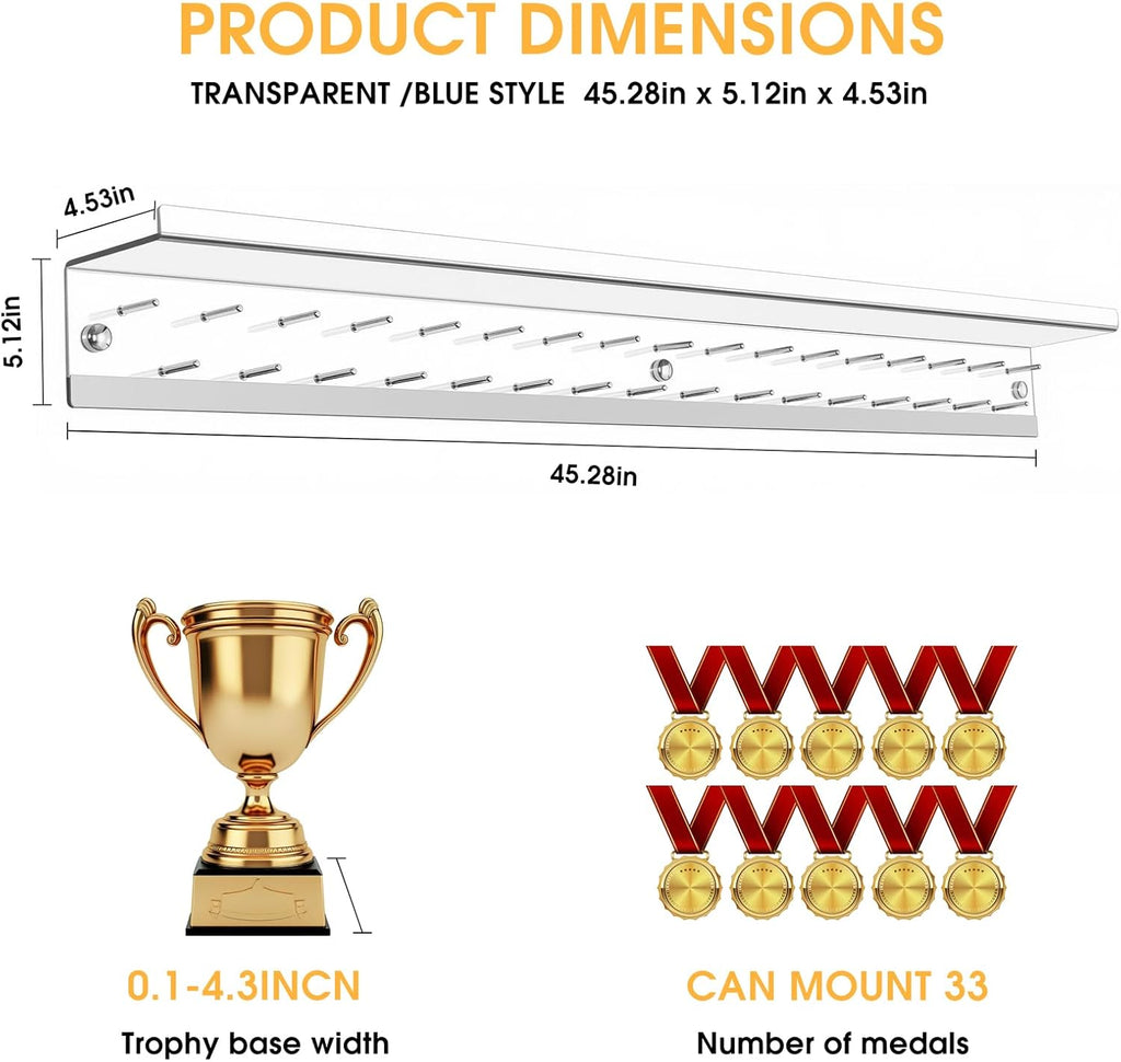 Omhuzsyo Medal Display Rack - Light Up Acrylic Trophy Shelf for Gymnastics, Running & More | Large 45.2”