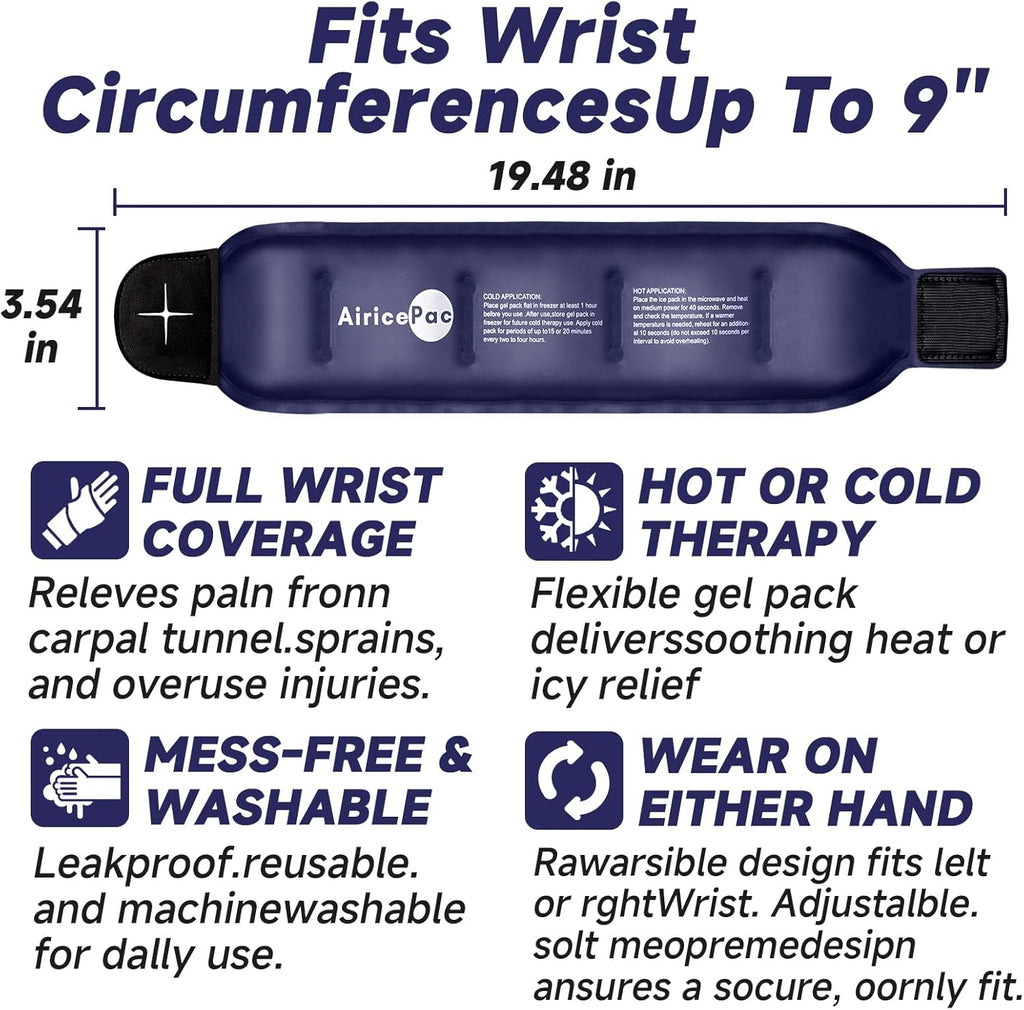 Skiennix Wrist Ice Pack Wrap - Reusable Gel Compress for Carpal Tunnel & Hand Pain Relief | Hot/Cold Therapy