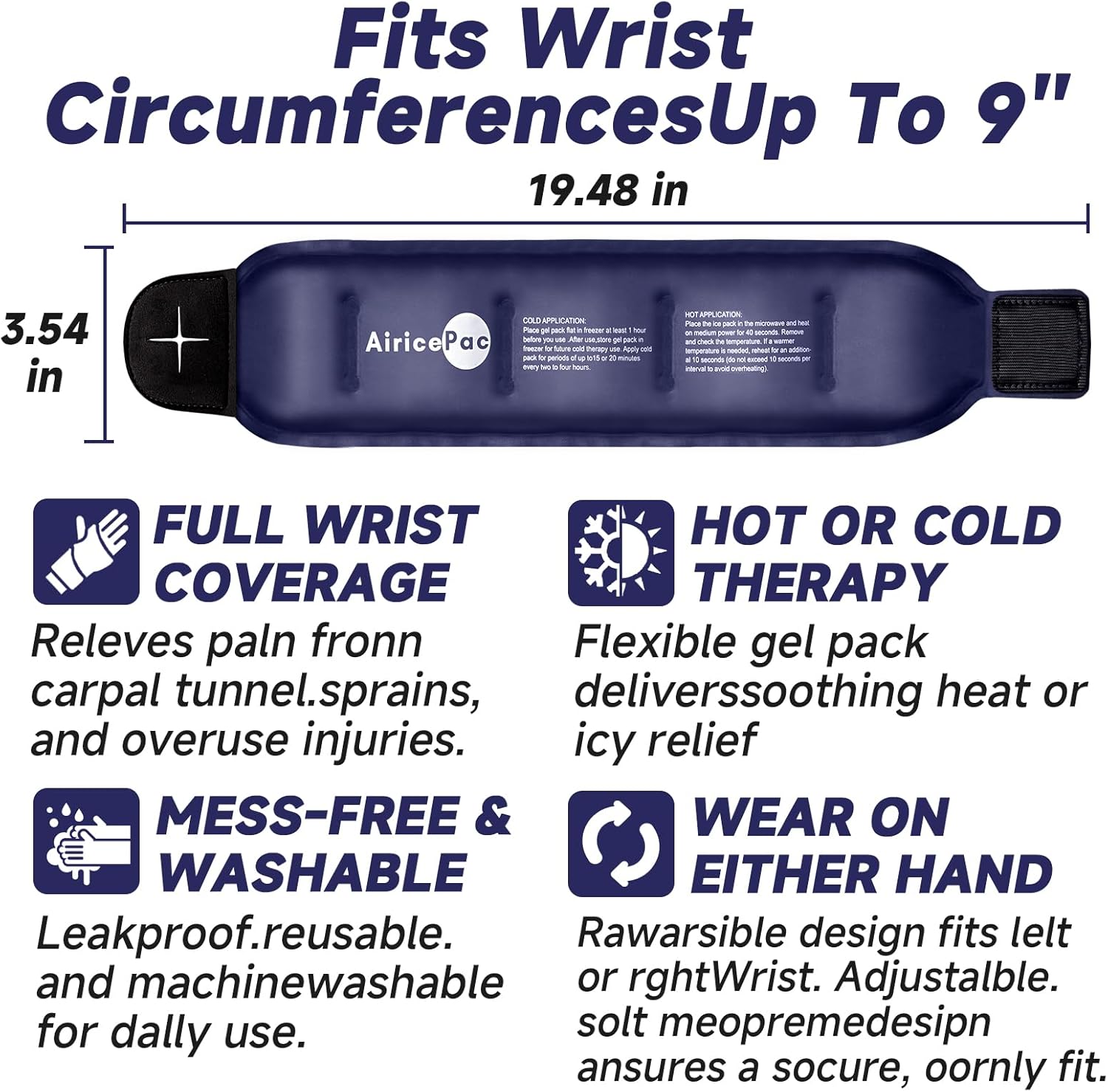 Skiennix Wrist Ice Pack Wrap - Reusable Gel Compress for Carpal Tunnel & Hand Pain Relief | Hot/Cold Therapy