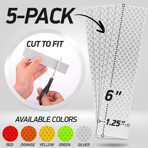 3M Diamond Grade Reflective Stickers - White Safety Tape | 1.25″ x 6″ | 5-Pack for Helmets, Cars & Mailboxes