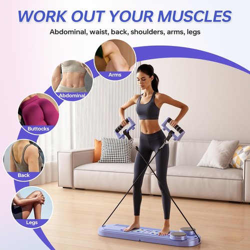 Pilates Board, 7 in 1 Portable Pilates Reformer with Digital Display for Home & Gym, Foldable Multifunctional Pilates Machine, Pilates Equipment for Women, Compact Home Workout Board