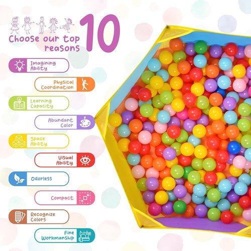 Eocolz Kids Ball Pit - Large Pop-Up Playhouse Tent for Toddlers | Includes Basketball Hoop & Zipper Bag, 1M Multicolor