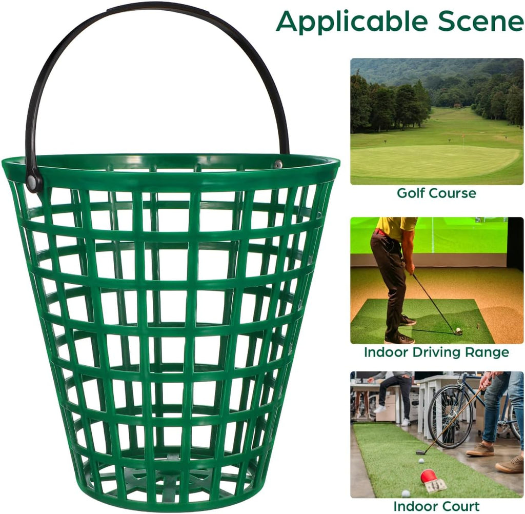 VANZACK Golf Ball Basket - Durable Plastic Container with Handle | Holds 100 Balls - Green