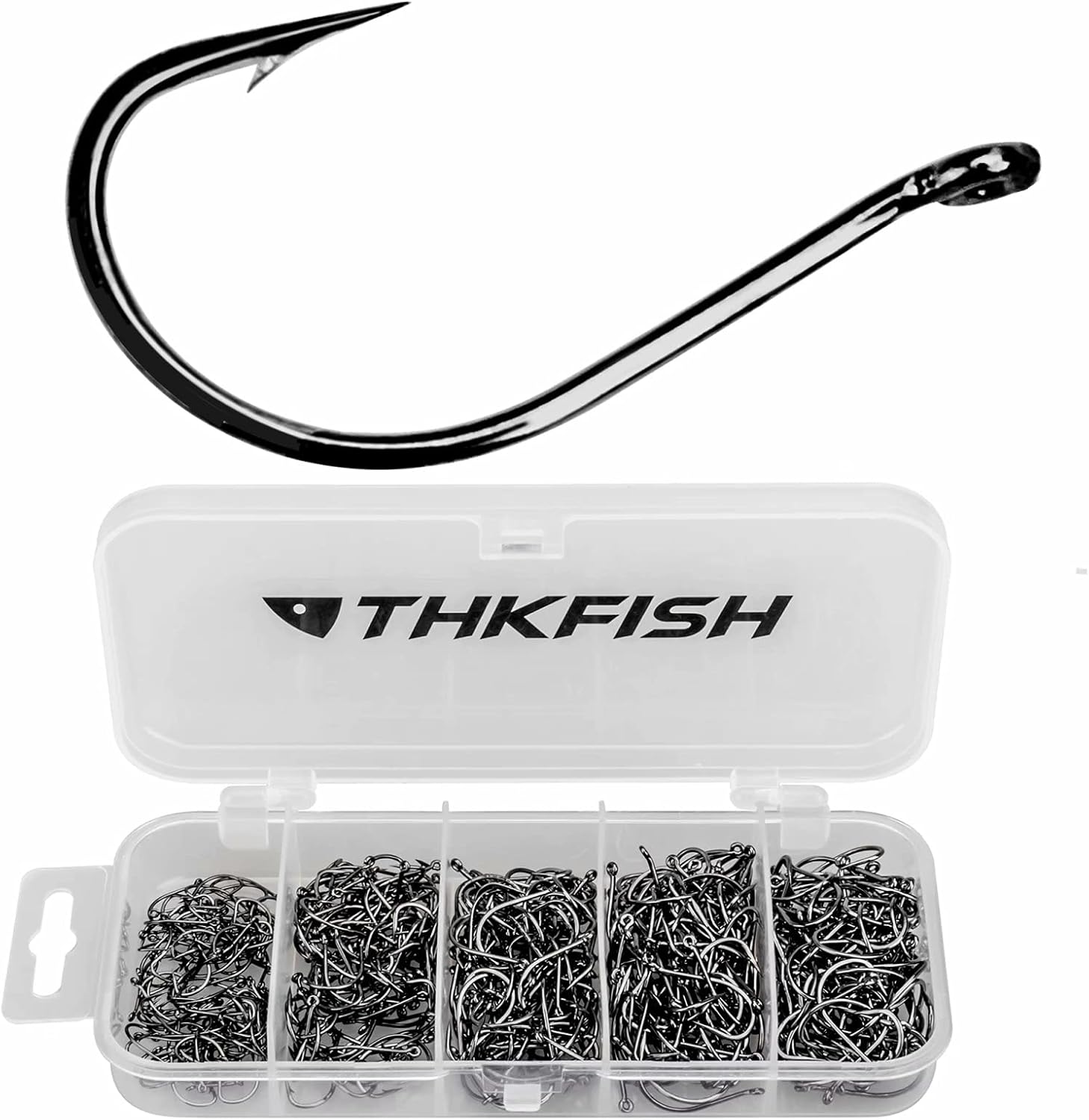 Thkfish Fishing Hooks - Drop Shot & Wacky Worm - Offset Circle Hooks in Sizes #1 to 2/0 - 50/100 Pcs Box