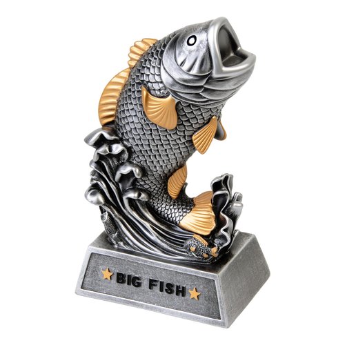 Funny Big Fish Trophy Award - 6" Handmade Statue for Best Catch - Unique Fishing Gift for Dad, Husband, Grandpa & Anglers - Tournament Prize, Father's Day & Birthday Gag Gifts, Man Cave Decor