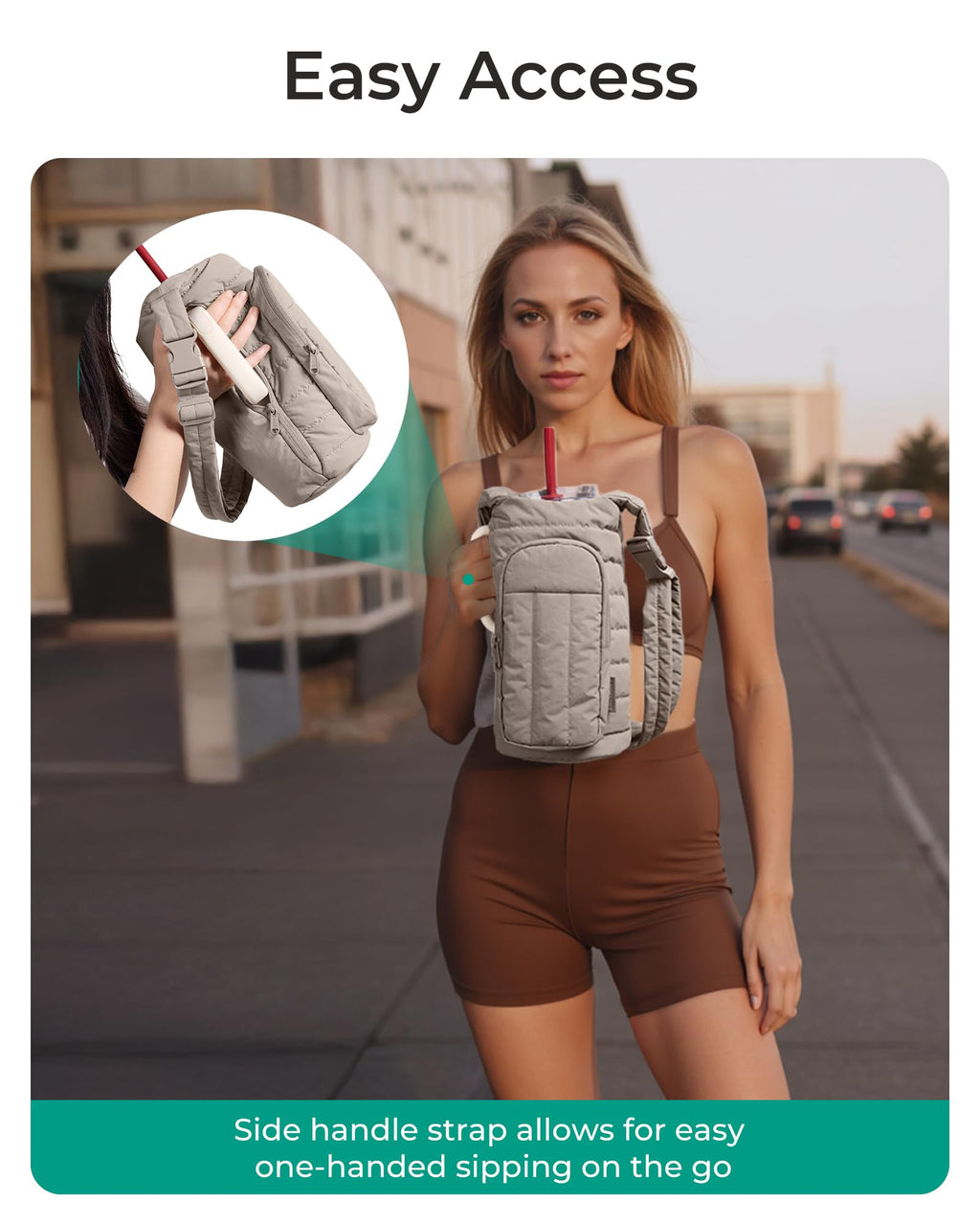 BAGSMART Water Bottle Holder Bag with Strap, 40/32 oz Crossbody Bag Gym Accessories, Sling Purses for Women, Charcoal