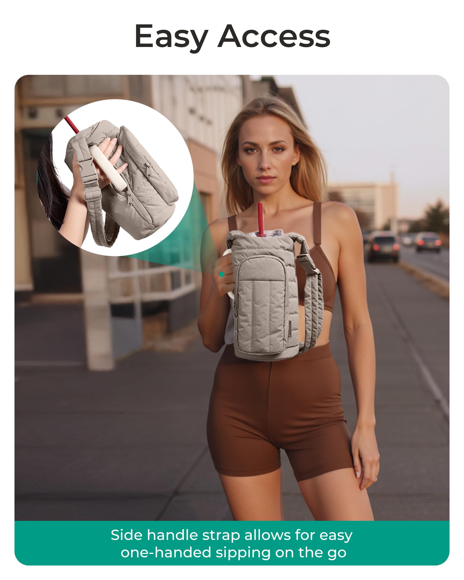 BAGSMART Water Bottle Holder Bag with Strap, 40/32 oz Crossbody Bag Gym Accessories, Sling Purses for Women, Charcoal