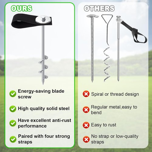 Eurmax USA Ground Anchors - Heavy Duty Screw-In Tent Stakes for High Winds | Set of 4 with Bonus Straps