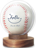 JupDec Baseball Display Case - Round Clear Ball Holder with Wooden Base | Acacia Wood, Brown