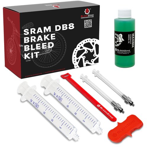 BleedZone SRAM DB8 Brake Bleed Kit with Maxima Mineral Oil Brake Fluid - Compatible with SRAM DB8, Mountain Bike Bleed Kit with 2X Syringes, 2X M4 Fittings, Fastener & Bleed Block