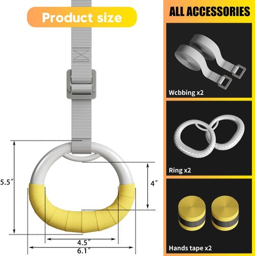 Gymnastic Rings by [Brand Name] - Adjustable Strength Training Rings for Adults & Kids | Anti-Slip Design