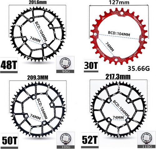 YBEKI Pro-Grade 104BCD Chainring (30-52T) CNC 7075-T6 Aluminum Narrow-Wide MTB/Road Round Oval Bike Chainwheel | Shimano/SRAM 8-11 Speed Compatible | 573MPa Strength (Black Round, 42T)