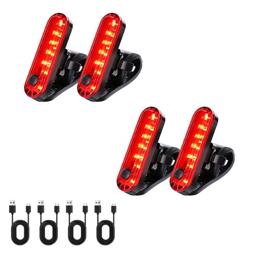 KunHe 4 Pack USB Rechargeable Bike Tail Lights Super Bright Bicycle Rear Safety Light with 4 Light Modes for Skateboards Strollers and Wheelchairs