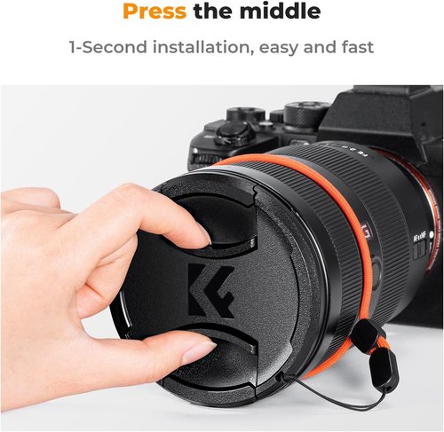 K&F Concept 37mm Lens Cap Cover - 4-in-1 Center Pinch Design with Anti-Loss Keeper & Microfiber Cloth