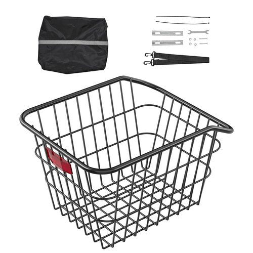 VEVOR Rear Bike Basket, Metal Wire Bicycle Basket with Reflective Tail Light & Waterproof Cover, Durable Bike Back Basket, Fits to Most Rear Bike Racks