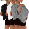 Skiennix Women's 3-Pack Open Back Crop Tops - Casual Short Sleeve Athletic Shirts for Gym & Yoga