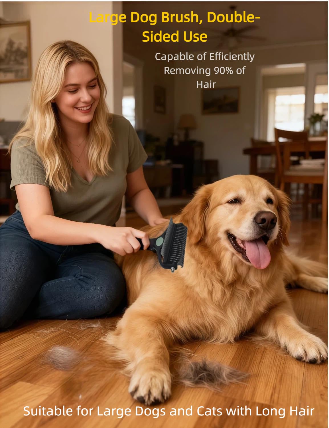 Skiennix 3-in-1 Deshedding Dog Brush - Grooming Tool with Undercoat Rake & Dematting Comb for Medium to Large Dogs - Peacock Green