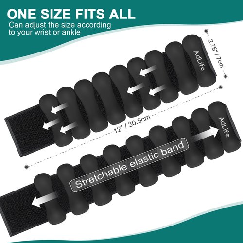 ADLIFE Adjustable Pilates Wrist Ankle Weights for Women, Silicone Arm Leg Weights Set of 2 (1lb Each), Waterproof Exercise Equipments for Yoga, Dance, Barre, Walking, Home Gym, Cardio-Black