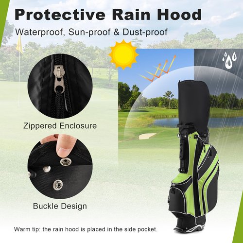 GRAFFY Golf Stand Bags, Golf Carry Bag w/ 6 Way Dividers, 8 Pockets, Rain Hood, Umbrella Holder & Glove Sticker, Lightweight Golf Club Bags for Men, Women (Green)