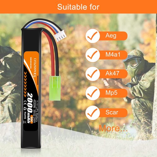 Crazepony 11.1V Airsoft Battery, 3S Rechargeable LiPo Battery 2000mAh 30C with Mini Tamiya Connector JST XH Connector for Model Airsoft Rifle