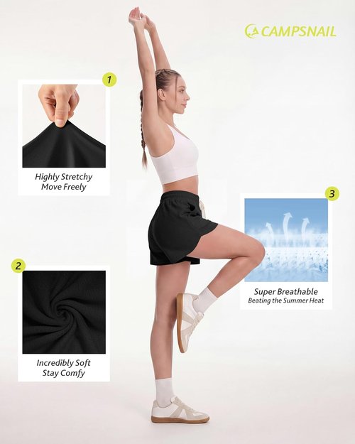 Campsnail Sweat Shorts for Women - Comfy High-Waisted Athletic Shorts for Running & Gym | Black